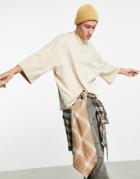 Asos Design Long Sleeve Oversized T-shirt With Wide Sleeve In Beige-neutral