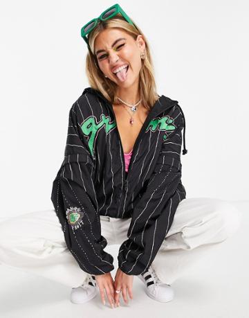 Grimey Oversized Sporty Jacket With Removable Sleeves And Neon Logo-black