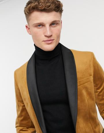 Moss London Velvet Dresswear Jacket In Camel-brown