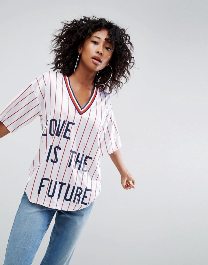 Asos T-shirt With Stripe Love Print - Multi