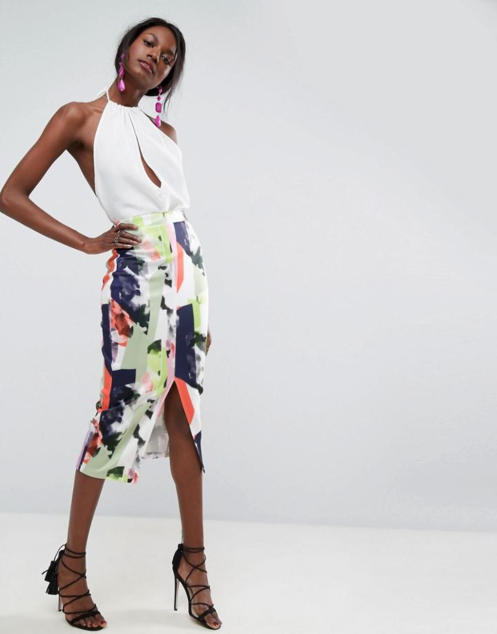 Asos Scuba Pencil Skirt In Graphic Print - Multi