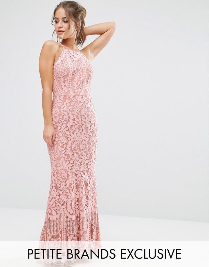 Jarlo Petite Allover Lace High Neck Maxi Dress - Pink