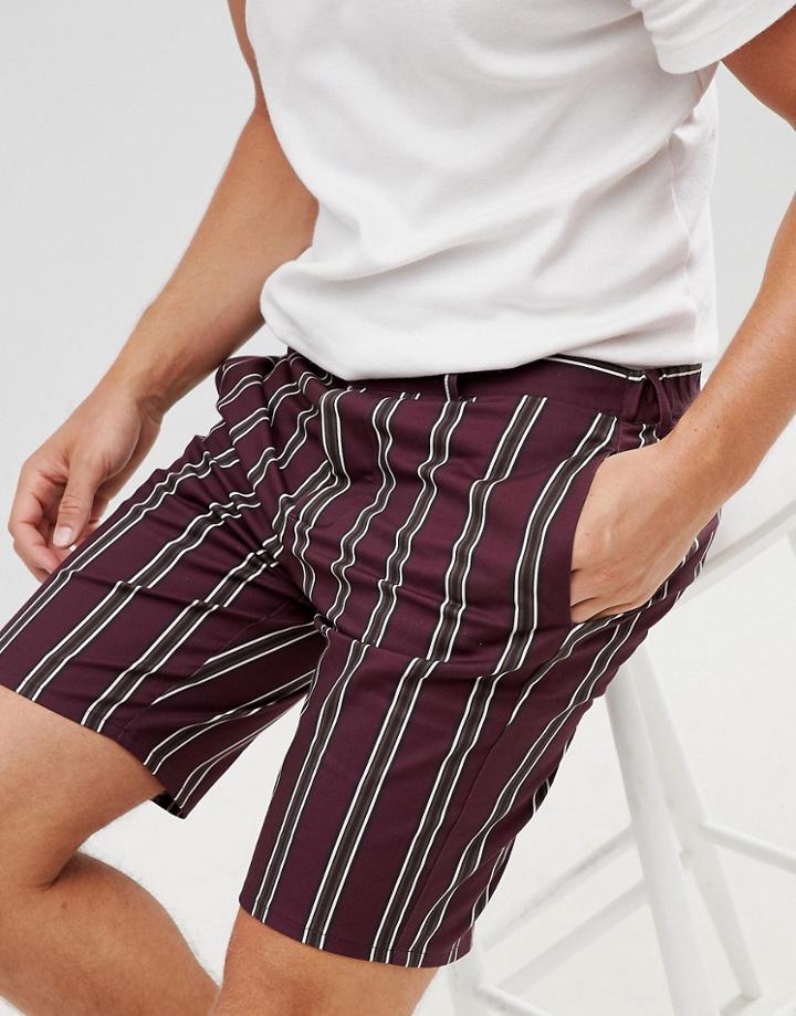 Asos Design Slim Shorts In Wine Stripe - Red