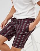 Asos Design Slim Shorts In Wine Stripe - Red
