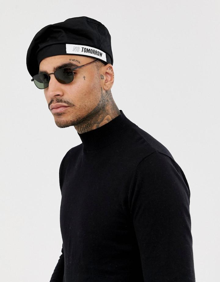 Asos Design Beret In Black With Taping Design - Black