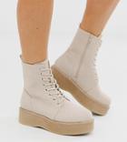 Asos Design Wide Fit Alva Chunky Lace Up Ankle Boots In Sand