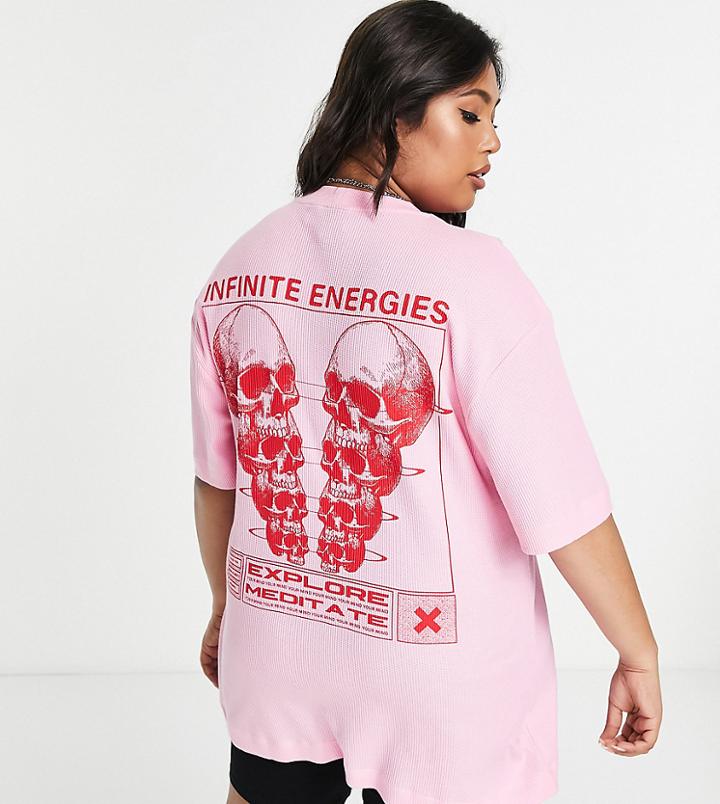 Collusion Plus Waffle Skeleton Graphic T-shirt In Pink