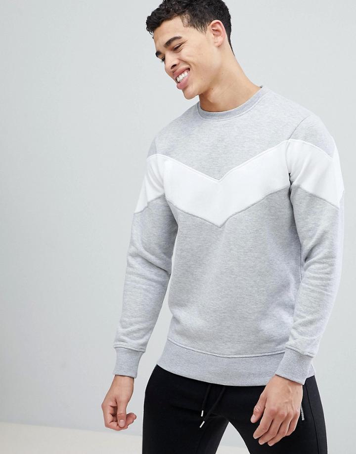 Boohooman Sweat With Chevron Print In Gray - Gray