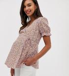 New Look Maternity Floral Frill Hem Top In Purple - Purple