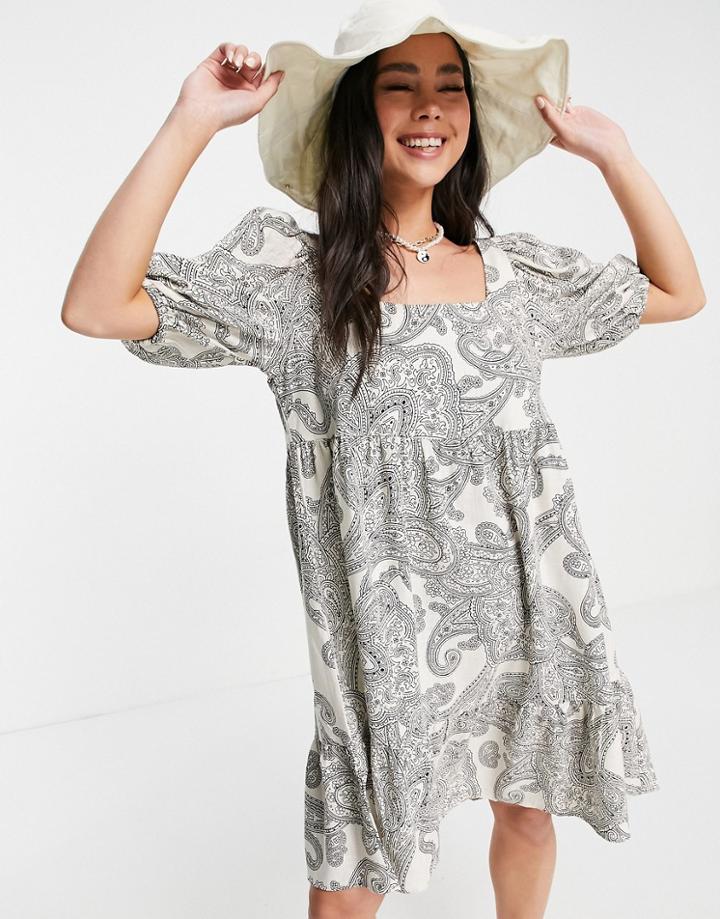 Object Mini Smock Dress In Paisely Print-white