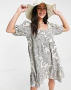 Object Mini Smock Dress In Paisely Print-white