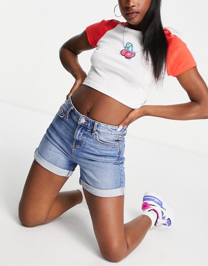 Miss Selfridge Denim Boyfriend Short In Blue-blues