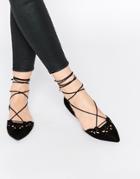 Aldo Harmony Black Leather Laser Cut Ghillie Lace Up Flat Shoes - Black