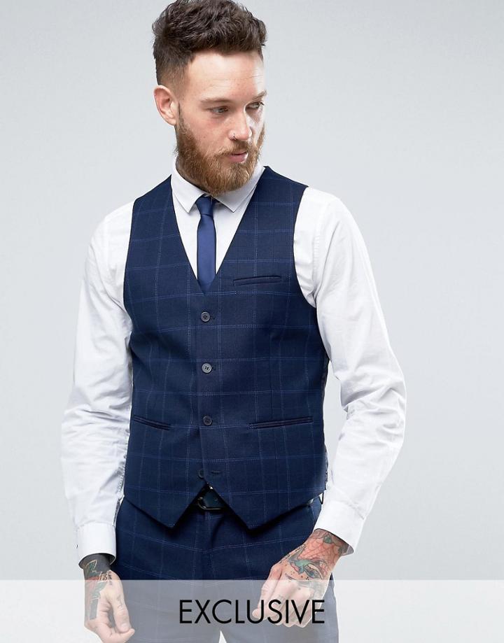 Only & Sons Super Skinny Vest In Textured Check - Navy