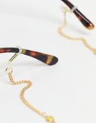 Asos Design Skinny 2mm Sunglasses Chain In Figaro With Flower Beads In Gold Tone