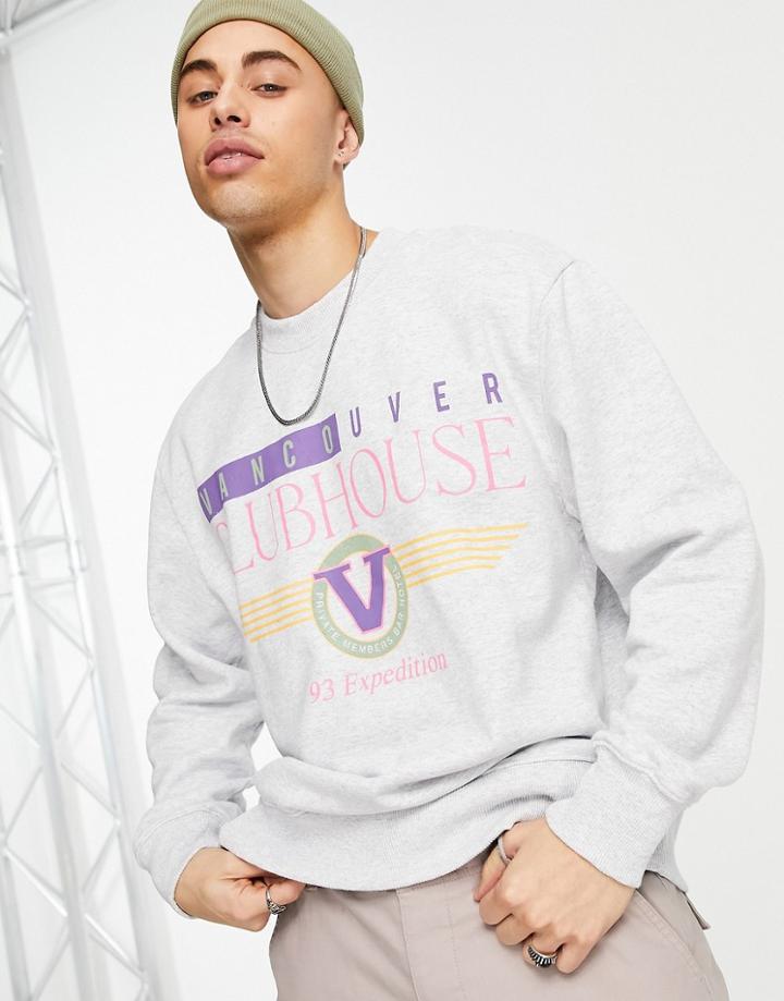 Topman 'clubhouse' Print Sweatshirt In Gray-grey