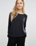 Vila Long Sleeve Dip Hem Top - Black