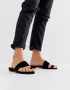 Vagabond Becky Black Suede Toe Loop Flat Sandals