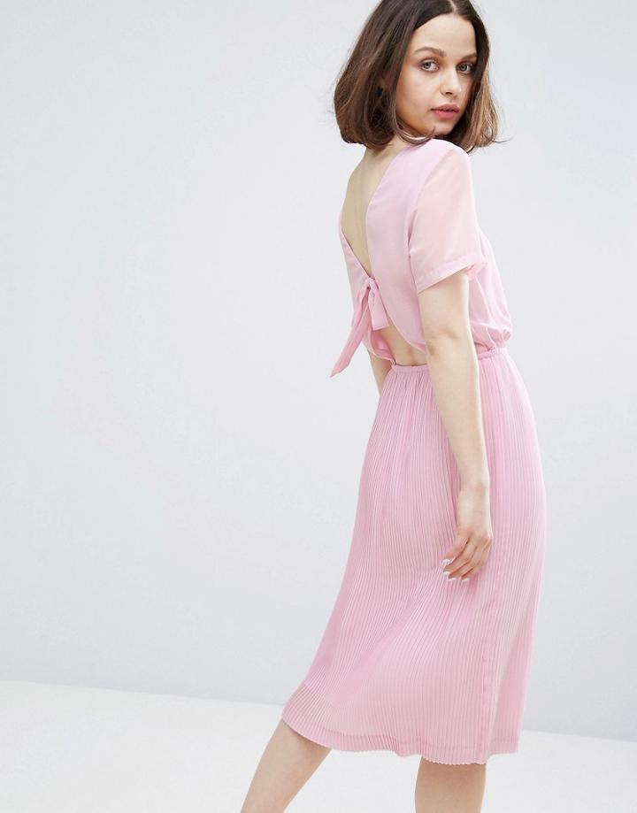 Monki Bow Back Pleated Midi Dress - Purple