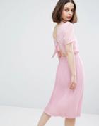 Monki Bow Back Pleated Midi Dress - Purple