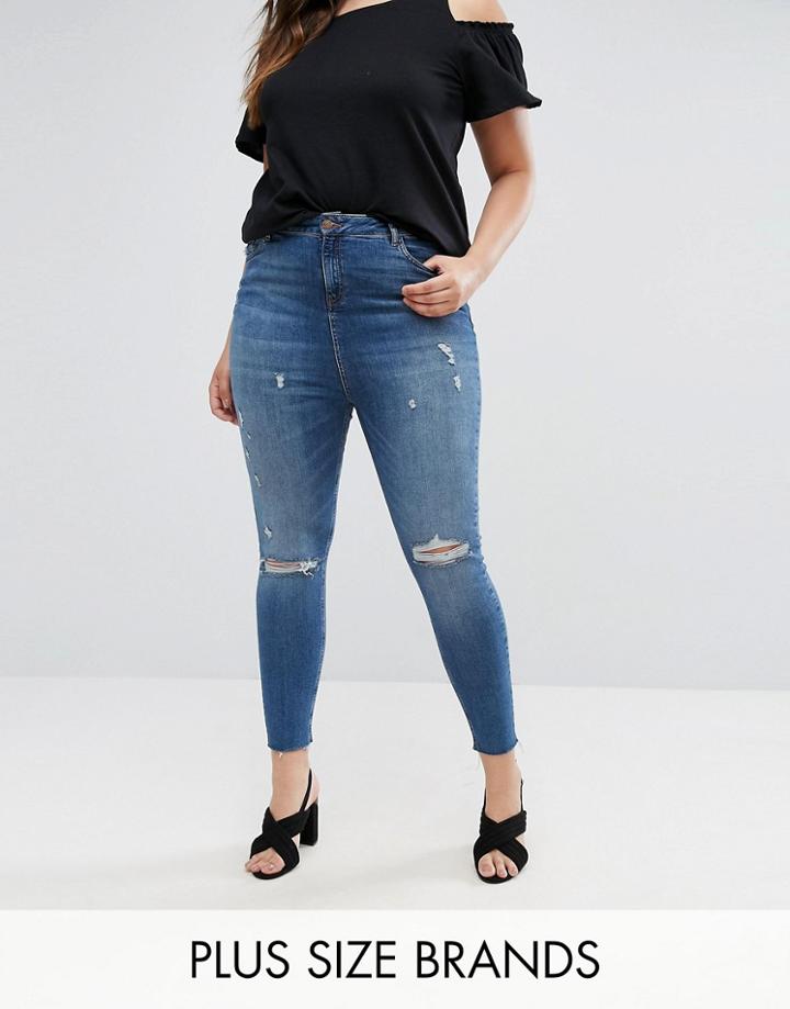 New Look Plus Distressed Ripped Jeans - Blue
