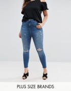 New Look Plus Distressed Ripped Jeans - Blue