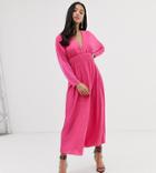 Asos Design Petite Spot Plisse Elasticated Waist Maxi Dress-pink