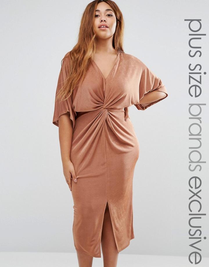 Missguided Plus Kimono Sleeve Midi Twist Dress - Brown