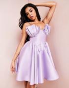 Asos Luxe Satin Fan Detail Mini Dress In Lilac-purple