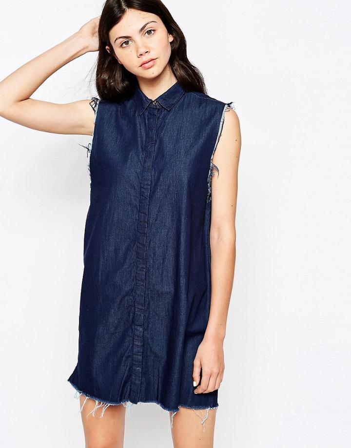 Dr Denim Mini Denim Button-up Sleeveless Dress - Blue
