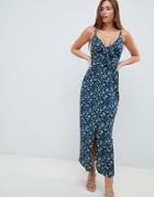 Missguided Floral Knot Front Maxi Dress - Blue