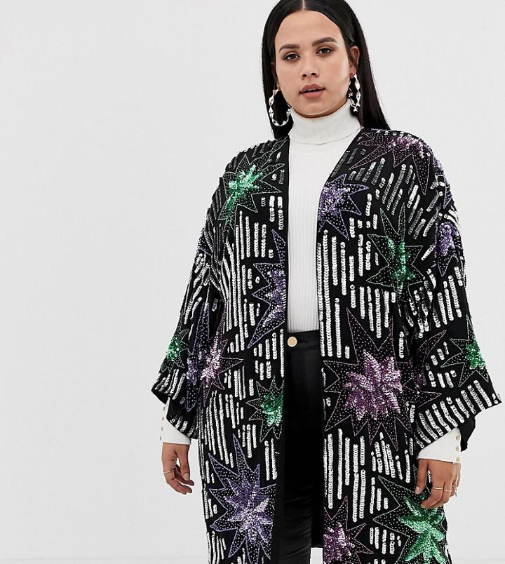 Asos Design Curve Star Embellished Kimono - Multi