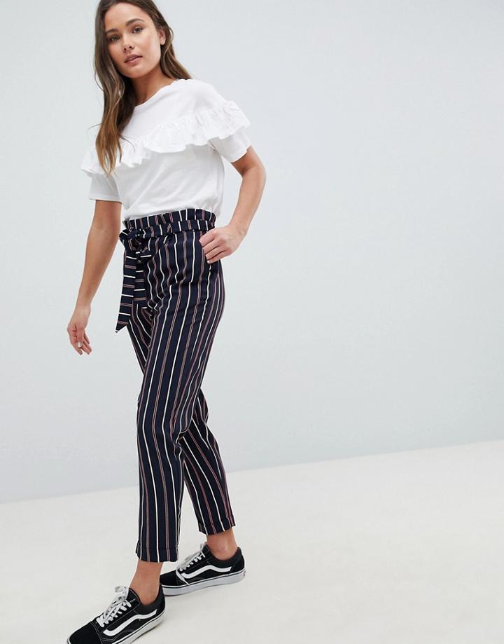 Pull & Bear Stripe Peg Leg Pants - Navy