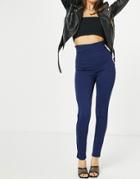 Flounce London High Waisted Tailored Stretch Pants In Navy