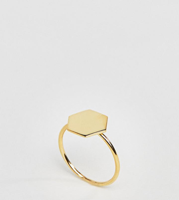Asos Gold Plated Sterling Silver Brushed Hex Ring - Gold