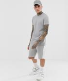 Asos Design Jersey Skinny Shorts With Side Stripe And Gray T-shirt 2 Pack - Gray