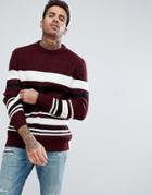 Bershka Textured Striped Sweater In Burgundy - Multi