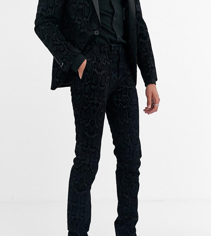 Twisted Tailor Tall Super Skinny Suit Pants In Gray Snake Flocking