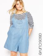 Asos Curve Chuck On Denim Romper In Mid Stonewash Vintage - Midwash