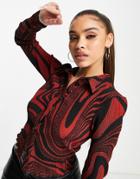 Jaded London 90s Fitted Shirt In Plisse Ripple - Part Of A Set-black