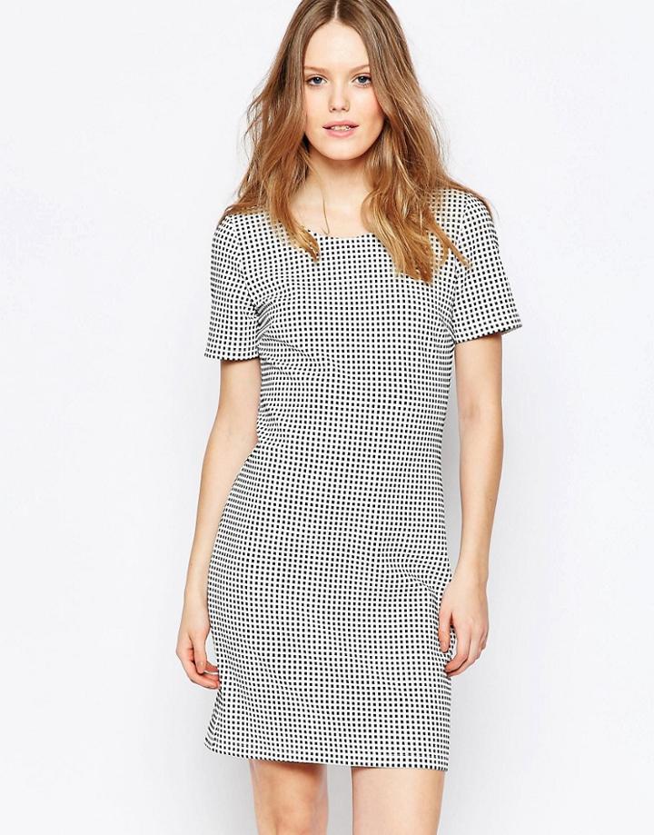 Vila Check Print Shift Dress - Gray