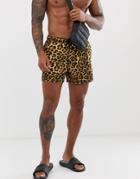 Asos Design Swim Shorts With Leopard Print In Short Length - Multi