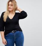 Asos Design Curve Ultimate Top With Long Sleeve And V-neck In Black