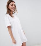 Asos Design Petite Ultimate T-shirt Dress With Rolled Sleeves - White