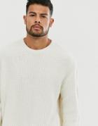 Asos Design Oversized Fisherman Rib Sweater In White - White