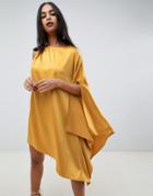 Asos Design One Shoulder Drape Satin Midi Dress - Gold