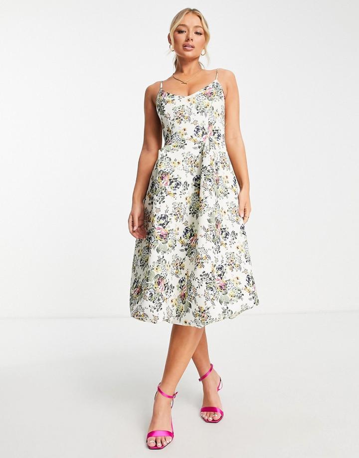 Asos Design Bubble Hem Floral Midi Prom Dress-multi