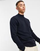 Jack & Jones Essentials Mock Neck Sweater In Navy
