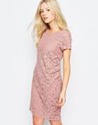 B.young Short Sleeve Lace Shift Dress - Woodrose