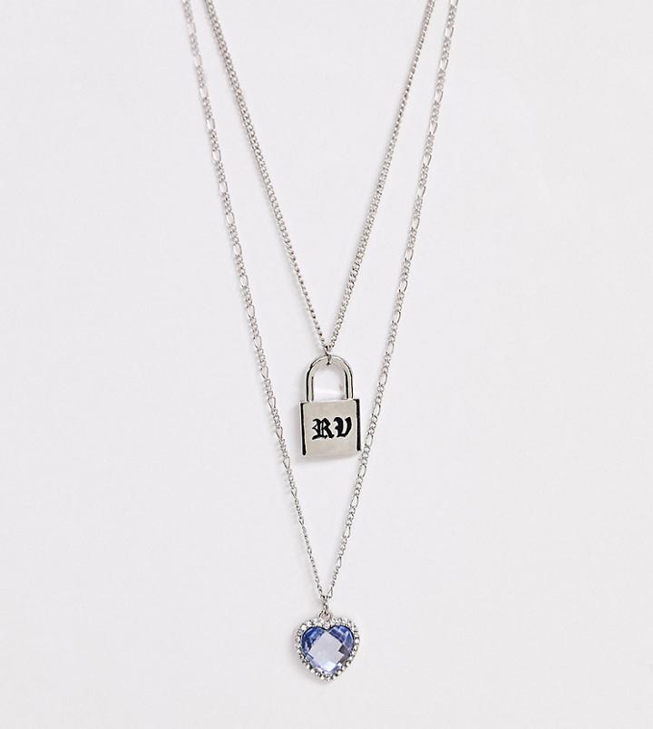Reclaimed Vintage Inspired Multirow Necklace With Heart And Padlock Pendant-silver